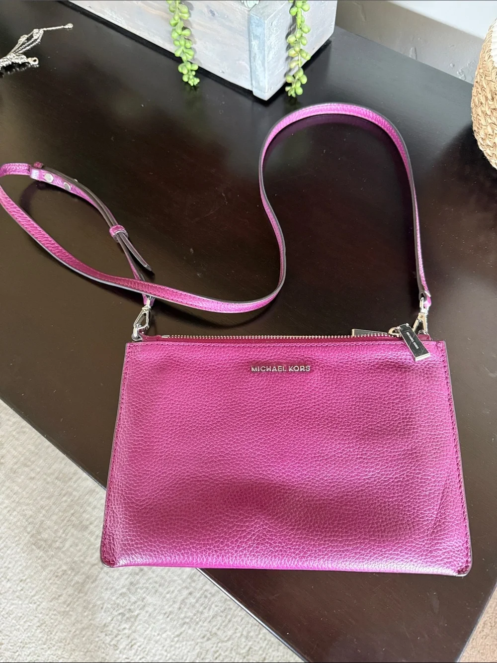 Michael Kors Metallic Fuchsia Leather Crossbody Bag